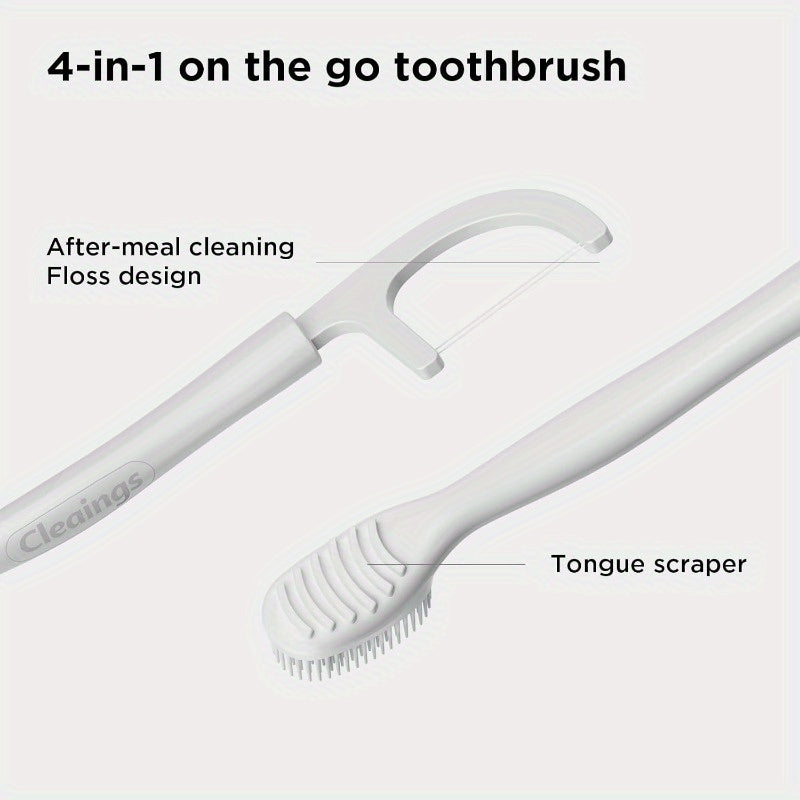 Cleaings Disposable Toothbrushes with Toothpaste 4in1 Travel Toothbrushes Builtin Tongue Scraper Floss Picks for OnTheGo Camping Work Mint, Toothbrush with Cover, Camping Toothbrush, Toothbrush Hard, Soft Toothbrush, Hard Toothbrush, Portable Dental