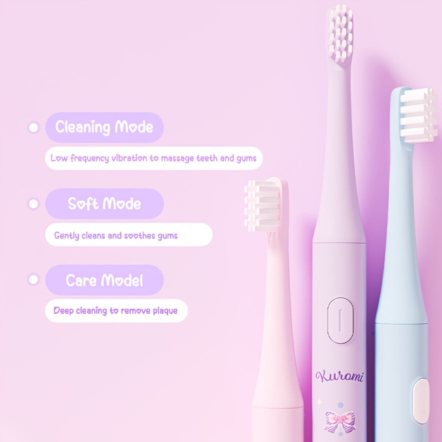 1pc Sanrio Hello Kitty Kuromi Cinnamoroll Electric Toothbrush With 3 Replacement Brush Heads, 4 Brushing Modes And 4 Intensity Levels, 2-Minute Timer, Portable, Exquisite Packaging, Cute Design, Suitable For Adult Girls, Birthdays, Graduations