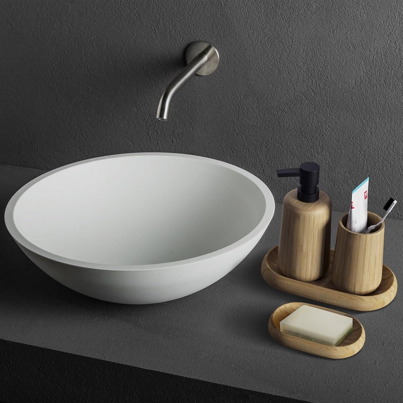 Bathroom Accessory Sets, 4PCS - Bamboo Soap Dish, Soap Dispenser, Tray, Mouthwash Cup for Home Office Hotel