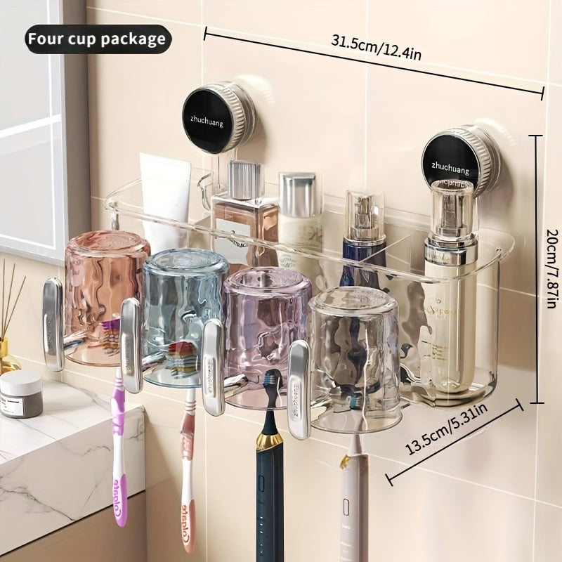1 Wall-Mounted Toothbrush Holder\u002FStylish Transparent Bathroom Organizer\u002FSuction Cups and Cup\u002FSpace-Saving, No Drilling Required, Perfect for Home Use