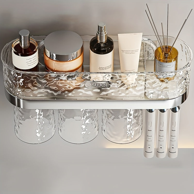 Bathroom Toiletries and Storage Set, Transparent Glacier Style, Including Shelf, Mouthwash Cup, Toothbrush Holder