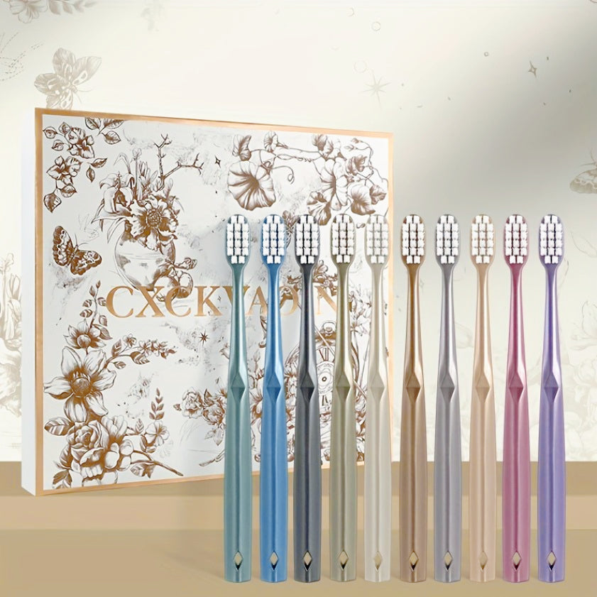 10 Soft-Bristle Toothbrushes, Family Gift Set, Adult Exclusive, Non-Slip Grip Handle, Full Coverage Cleaning, Polypropylene Material, Ideal for Daily Care, Deep Cleaning, Gum Protection, Hot Seller in the US., Family Dental Hygiene, Gum Protection