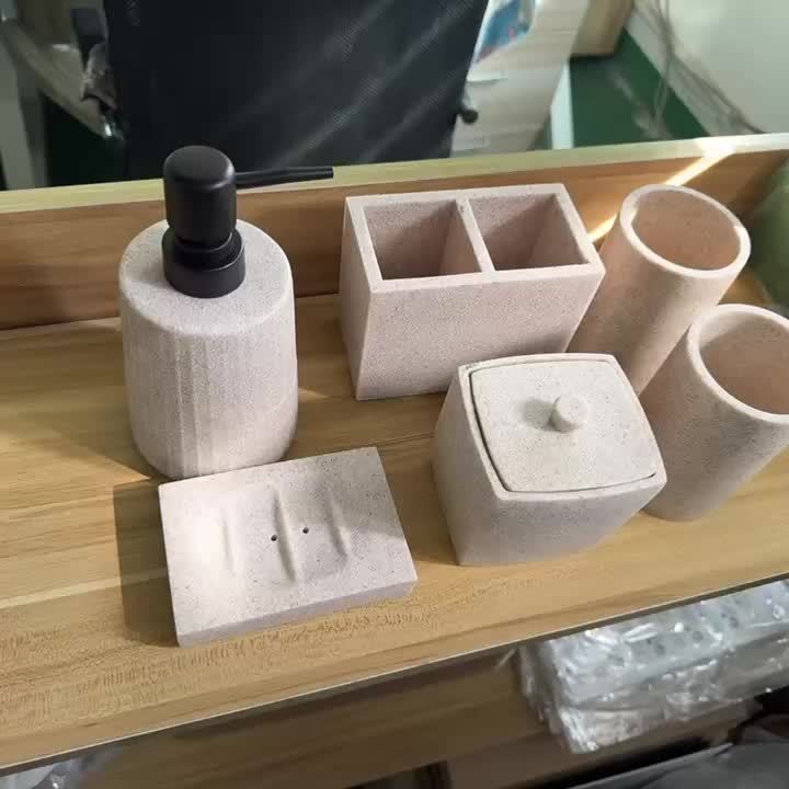 Bathroom Supplies Organizer • Including Lotion Dispensers • Toothbrush Cups • Storage Boxes for Swabs • Toothbrushes • Toothpaste • Combs • And Hand Soap Containers