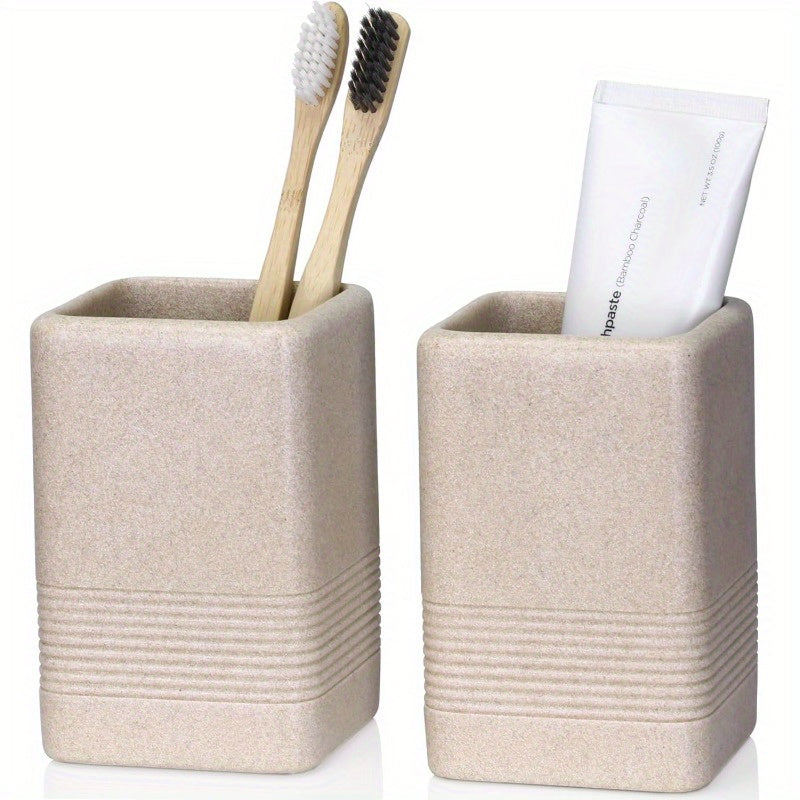 Toothbrush Holders for Bathrooms 2pcs Resin Toothbrush Holder Cup Organizer Tumbler for Bathroom Vanity Countertop Beige