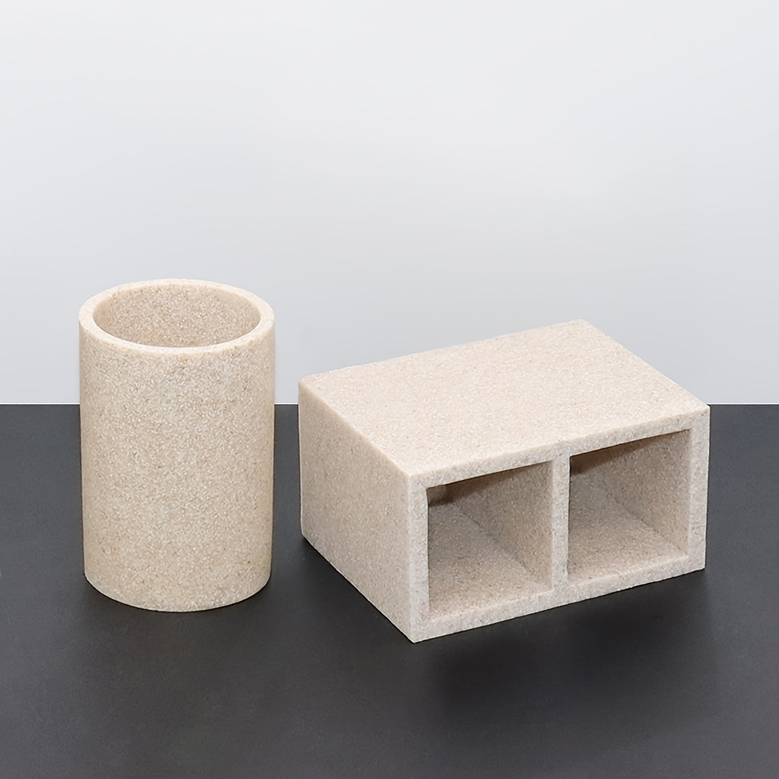 Bathroom Supplies Organizer • Including Lotion Dispensers • Toothbrush Cups • Storage Boxes for Swabs • Toothbrushes • Toothpaste • Combs • And Hand Soap Containers