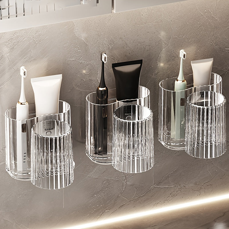 Toothbrush Holder with Cup, No Drilling Required, Wall-Mounted for Bathroom, Suitable for Family Use with Electric Toothbrush And Toothpaste