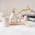 Texture Accessories 4pcs Beige Sandstone Ceramic Bathroom Set | Soap Dispenser, Toothbrush Holder, Tumbler, Soap Dish | Modern Minimalist Countertop Decor