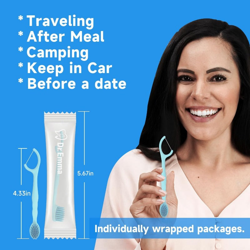 B Disposable Toothbes with Floss Travel Mint Toothb for OnTheGo Use 24 Packs Individually Wrapped Small Portable Toothb Blue