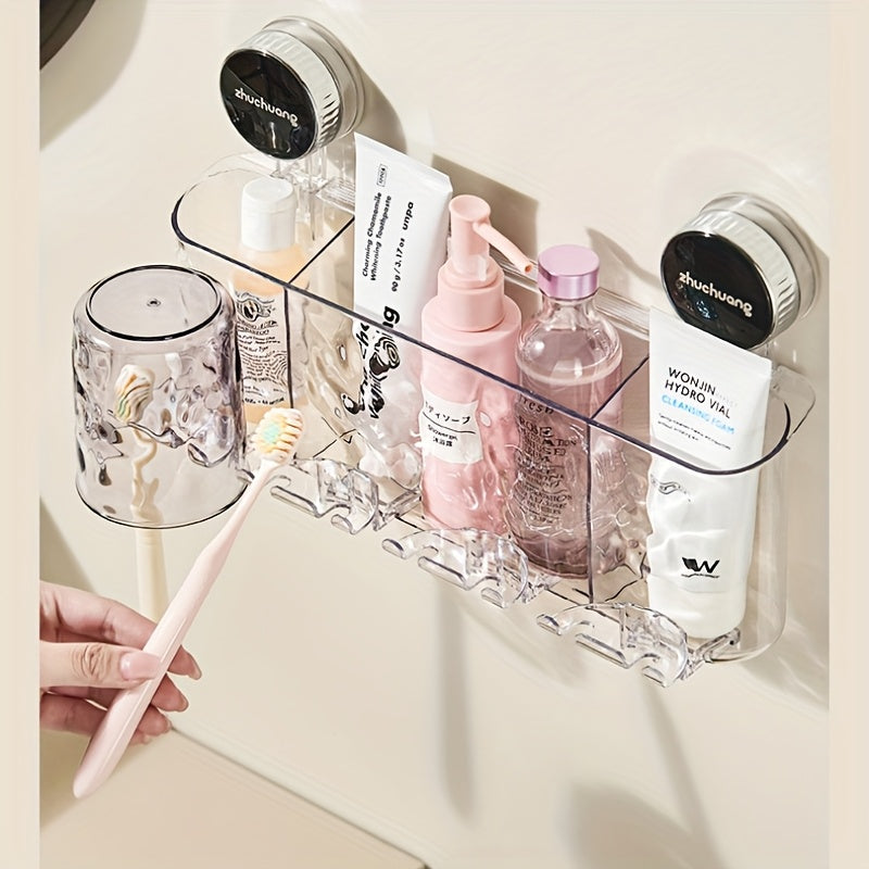 1 Wall-Mounted Toothbrush Holder\u002FStylish Transparent Bathroom Organizer\u002FSuction Cups and Cup\u002FSpace-Saving, No Drilling Required, Perfect for Home Use