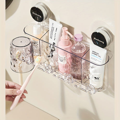 1 Wall-Mounted Toothbrush Holder\u002FStylish Transparent Bathroom Organizer\u002FSuction Cups and Cup\u002FSpace-Saving, No Drilling Required, Perfect for Home Use