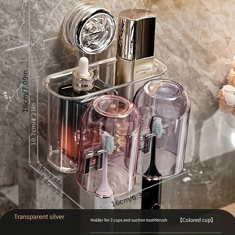 Suction Cup Toothbrush Holder, No Drilling Required, Wall-Mounted Bathroom Cup and Rinse Cup Organizer, Shower Caddies