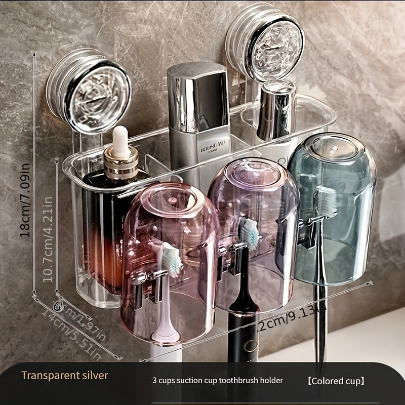 Suction Cup Toothbrush Holder, No Drilling Required, Wall-Mounted Bathroom Cup and Rinse Cup Organizer, Shower Caddies