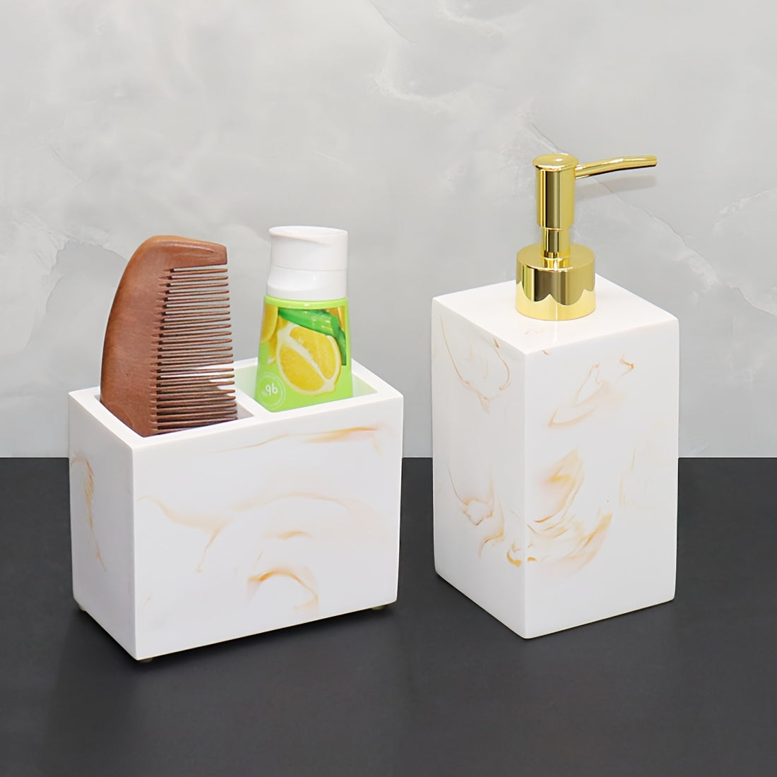 Bathroom Accessories Sample Room Decor: Bathroom Toiletry Set, Hand Soap Dispenser, Toothbrush Holder, Comb Holder, Bathroom Cup, Mouthwash Cup - A Very Beautiful Toiletry Set Decoration