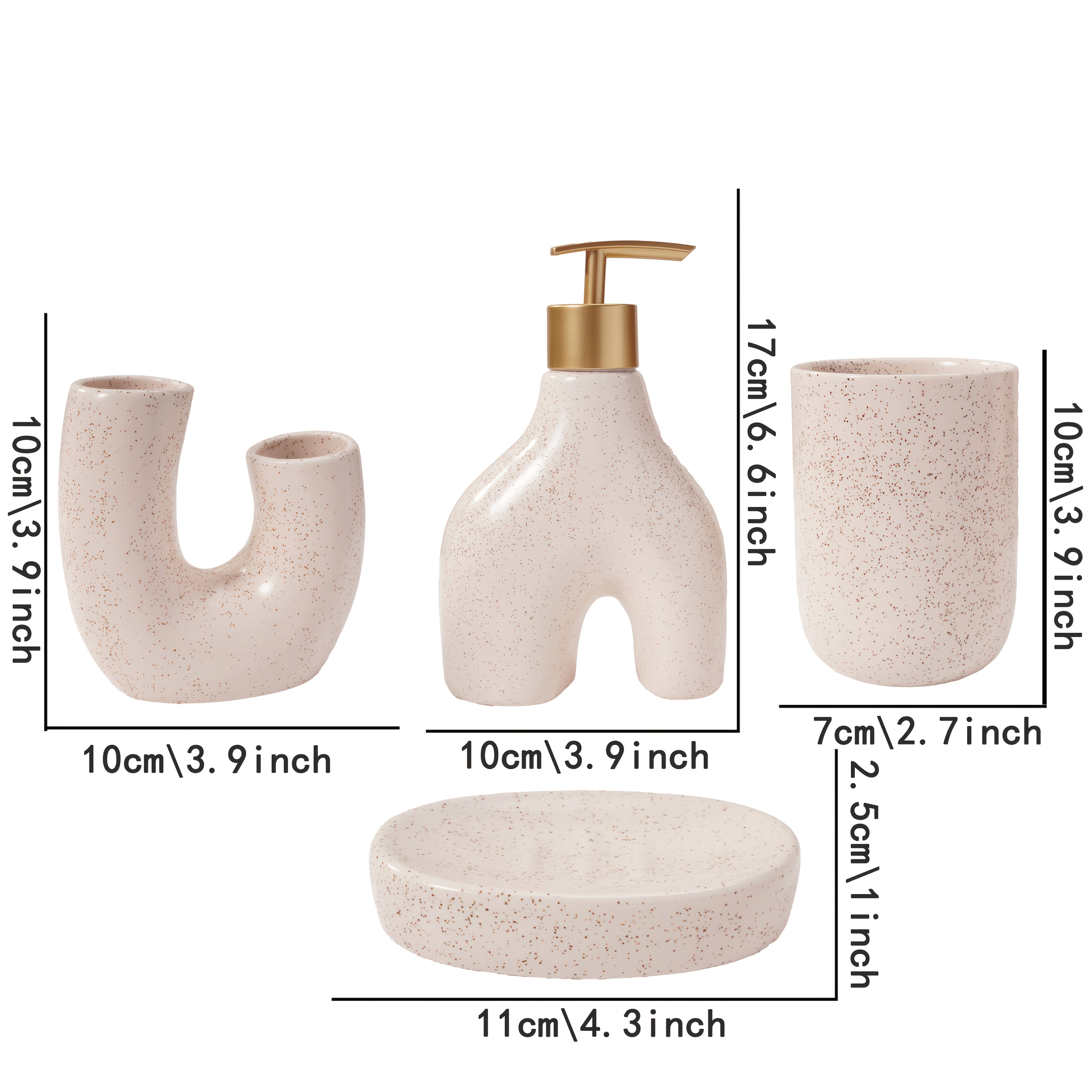 Texture Accessories 4pcs Beige Sandstone Ceramic Bathroom Set | Soap Dispenser, Toothbrush Holder, Tumbler, Soap Dish | Modern Minimalist Countertop Decor