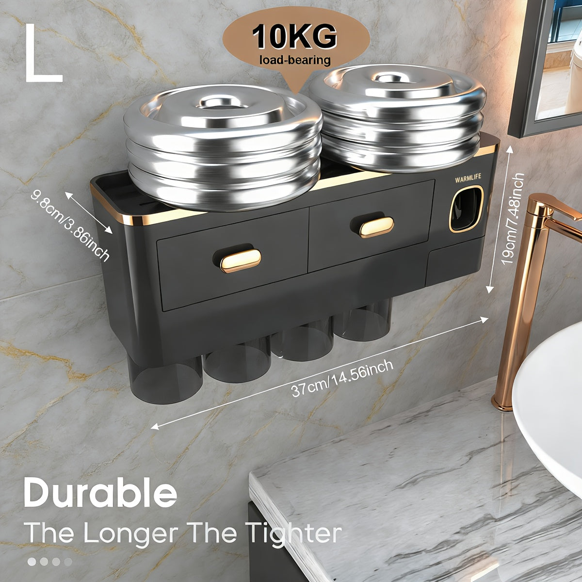 Toothbrush Holders For Bathrooms - Upgrade Wall Mounted Toothbrush Holder With Toothpaste Dispenser - 2\u002F3\u002F4 Cups, Large Capacity Tray, Cosmetic Drawer - Bathroom Decor & Bathroom Accessories