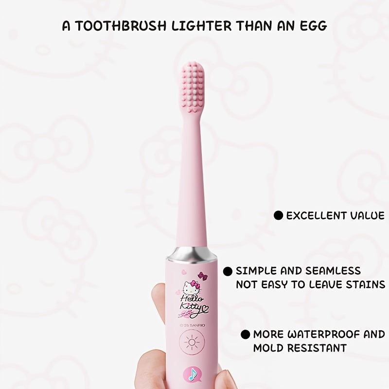 Sanrio Hellokitty Electric Toothbrush, 3 Replacement Brush Heads, 4 Cleaning Modes and 4 Intensity Levels, 2-Minute Timed Portable Packaging, Cute Design Suitable for Adult Girls' Birthday, Graduation, Christmas Gift