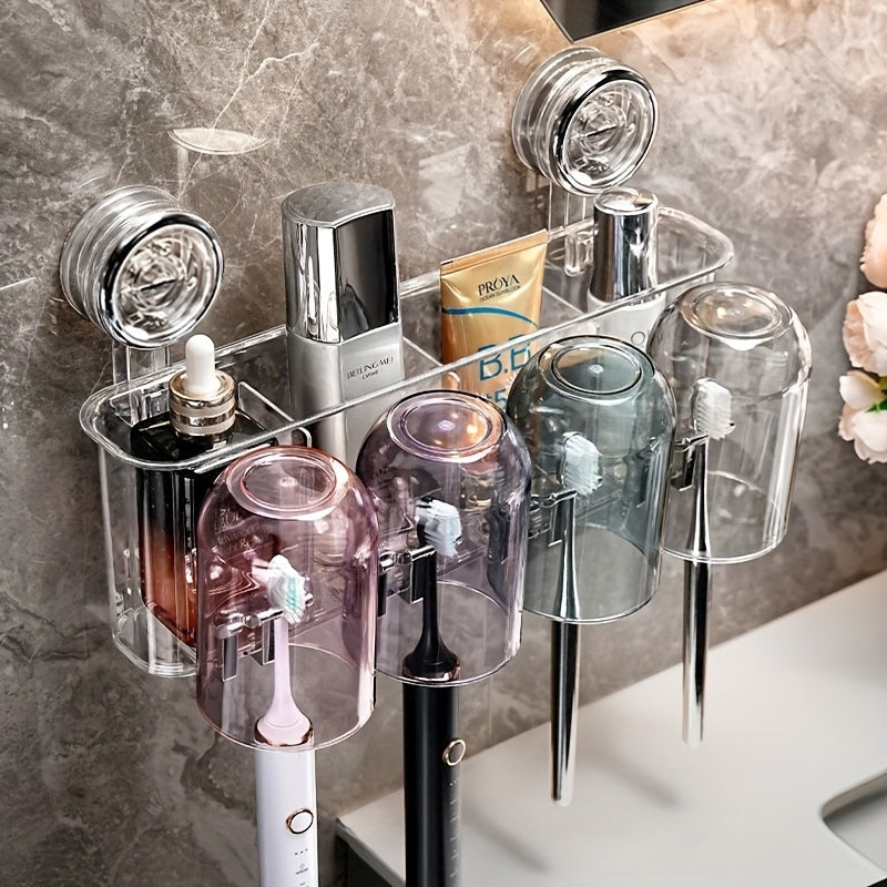 Suction Cup Toothbrush Holder, No Drilling Required, Wall-Mounted Bathroom Cup and Rinse Cup Organizer, Shower Caddies