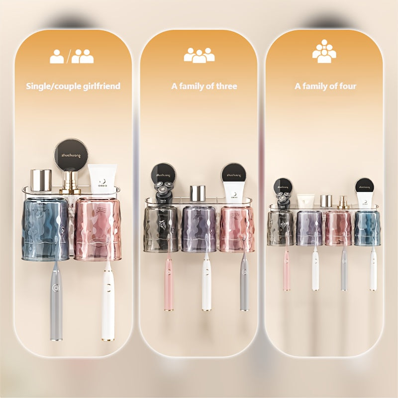 1 Wall-Mounted Toothbrush Holder\u002FStylish Transparent Bathroom Organizer\u002FSuction Cups and Cup\u002FSpace-Saving, No Drilling Required, Perfect for Home Use